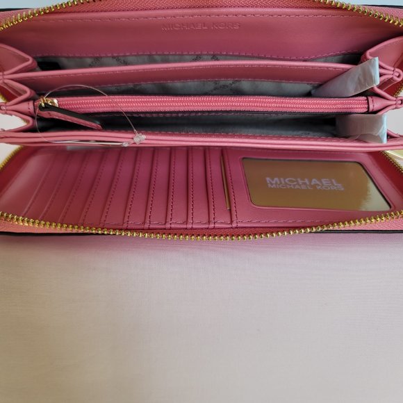 MICHAEL KORS Jet Set Travel Continental Pebbled Leather Wallet-Tea Rose⭐ - Picture 13 of 16